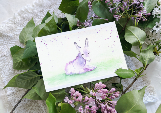 Tableau original à l'aquarelle petit âne mignon pastel, A5 environ