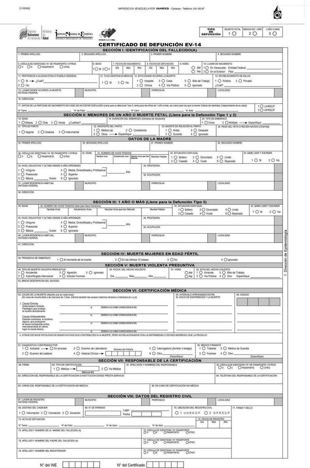 Certificat de décès (Venezuela)