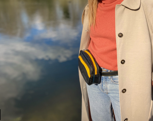 Unisex Bum Bag – Recycled Tyre Yellow Stripe