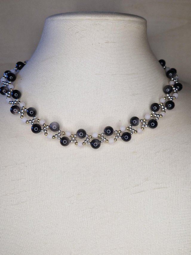 Obsidienne argenté, Quartz rose / 074