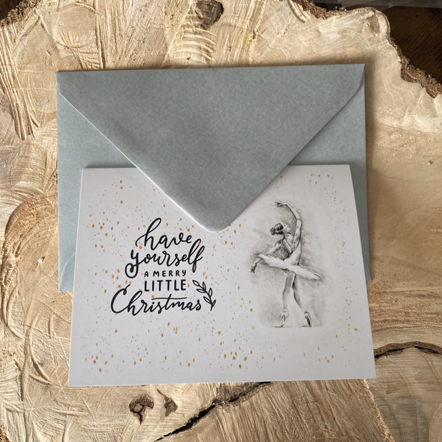 Luxe Kerstkaart Ballet Danseres tekening glitter | postkaart zonder of dubbele ansichtkaart met envelop