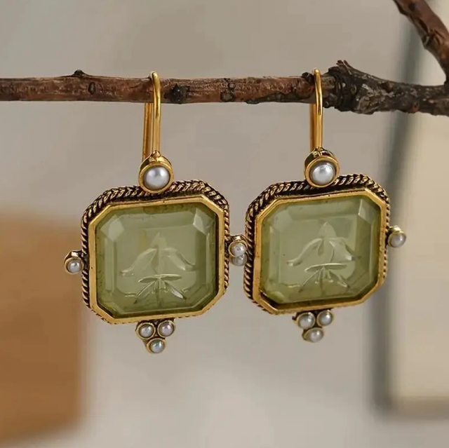 Bohemian vintage green drop earrings
