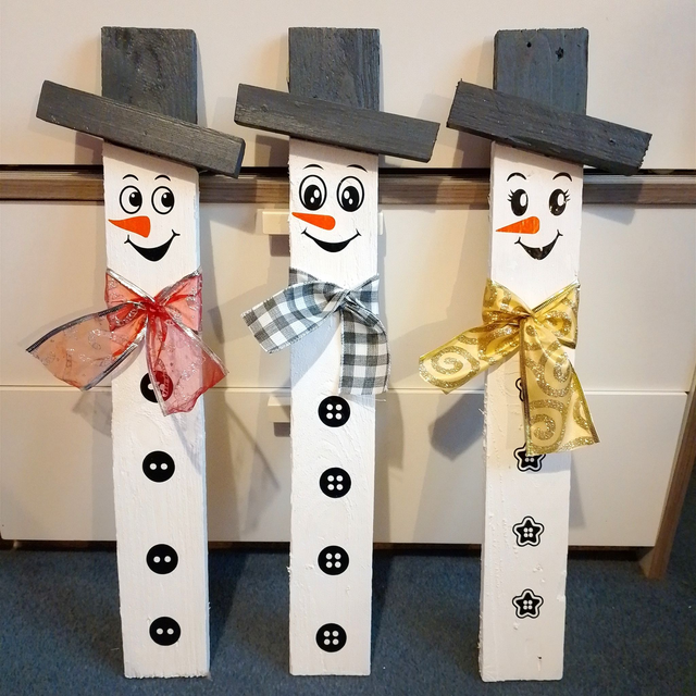 Handmade Rustic Large Wooden Personalised Snowman Christmas Decoration