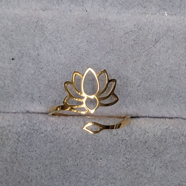 Bague ajustable acier inoxydable doré Lotus 2