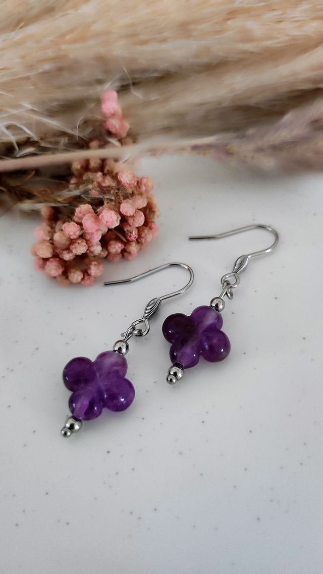 Boucles d'oreilles Trèfle Améthyste
