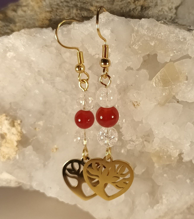 Boucles d&#039;oreilles en cornaline et cristal de roche