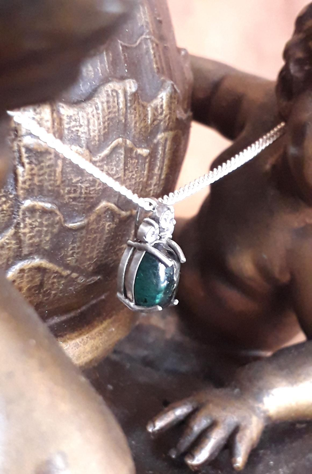 Pendentif tourmaline, zirconiums, argent 925