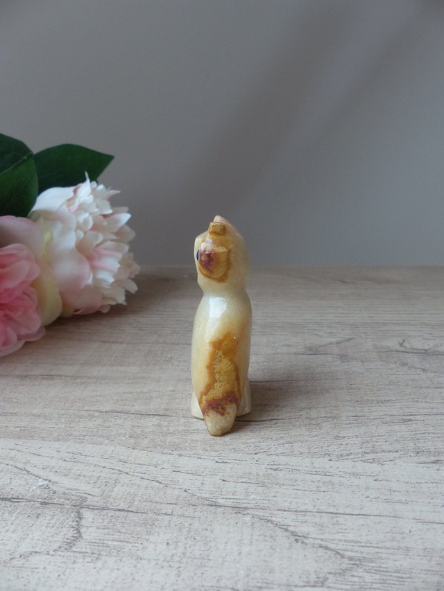 Figurine hibou en pierre sculptée - porte-bonheur vintage pour collection lithothérapie ou décoration naturelle - cadeau animal en pierre