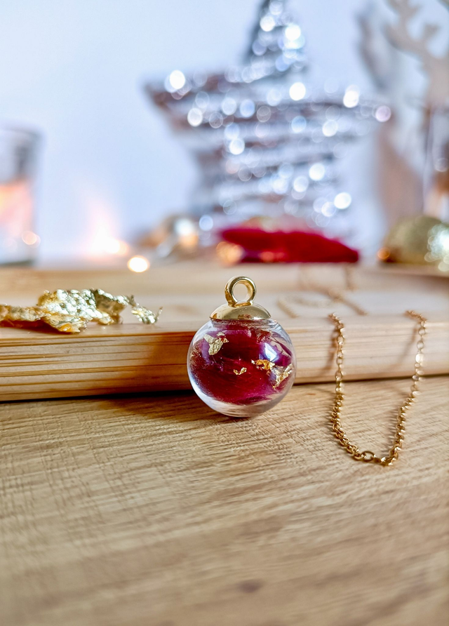 Collier pendentif en verre fleuri - Nuit de Velours