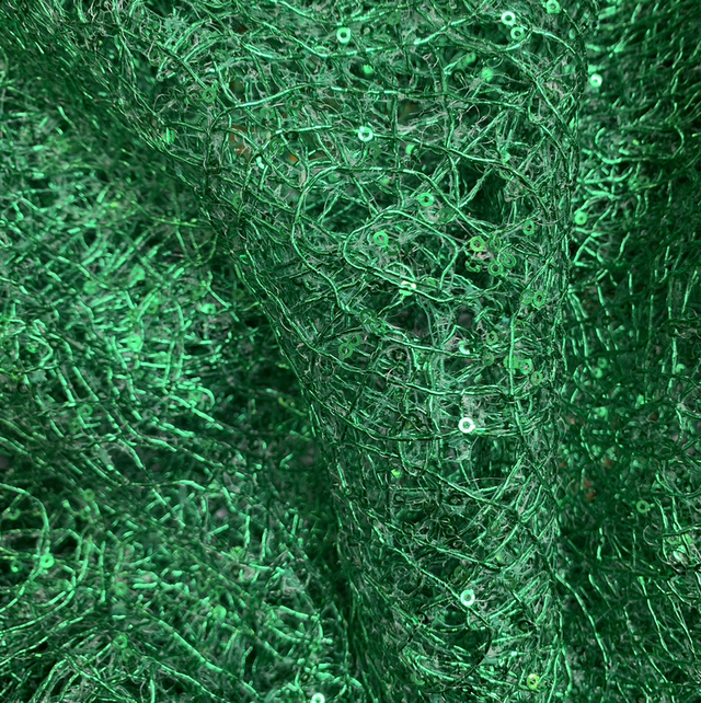 Green sequin cobweb lace