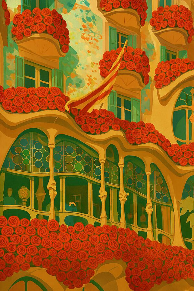 Rosas de Sant Jordi en Casa Batlló Póster de Modernismo de Barcelona