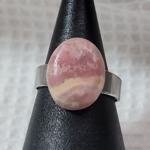 Bague Rhodochrosite acier inoxydable ajustable 