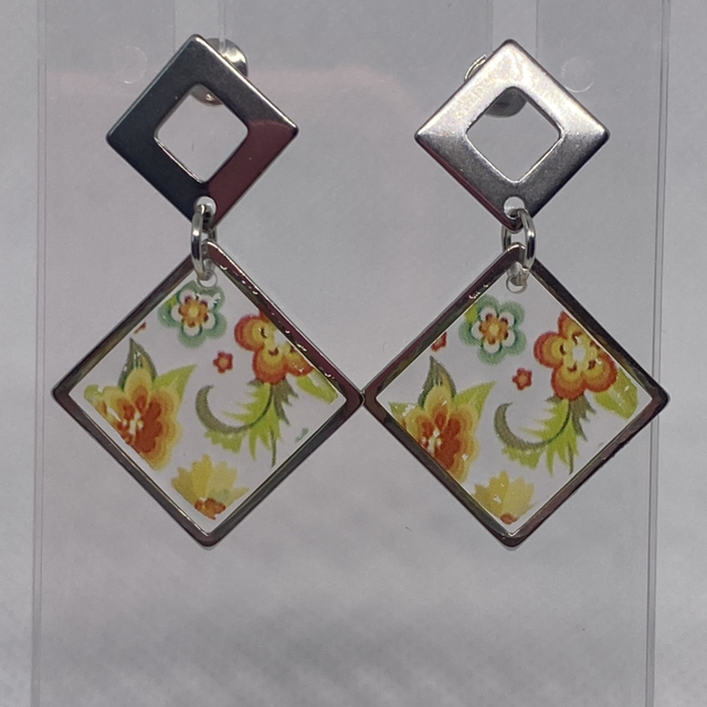 Silver colourful flower earrings