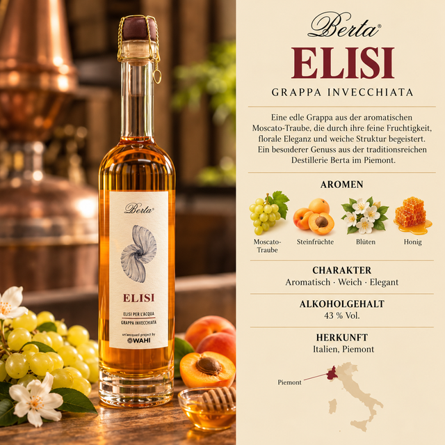 Elisi ‒ Barbera, Nebbiolo, Cabernet Sauvignon, Grappa invecchiata