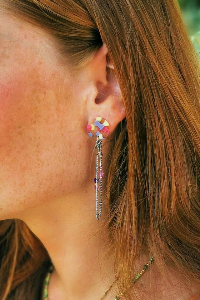 Boucles d'oreilles Puces Multicolores Rose