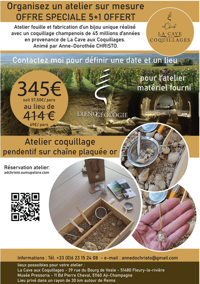 Pour 6 personnes Atelier pendentif avec un coquillage champenois sur chaîne plaquée or