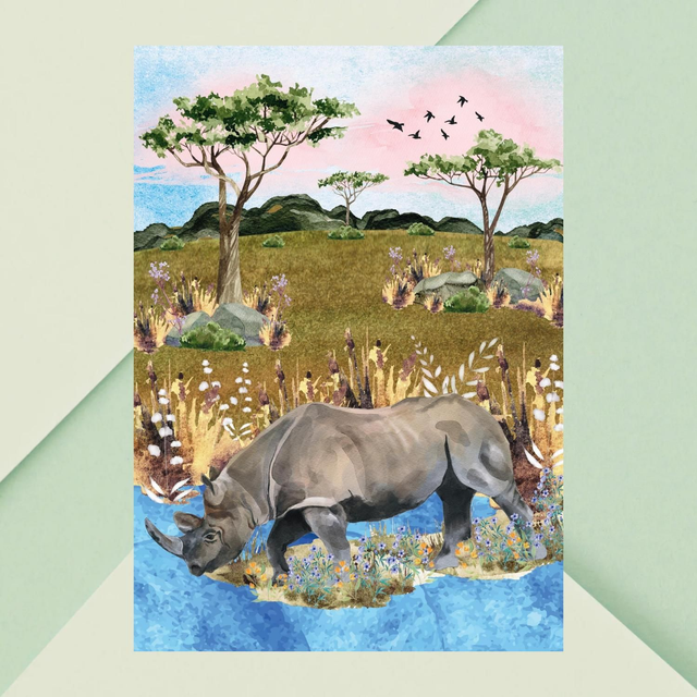 Impression de Rhinocéros au Bord de la Rivière - Décoration Murale Sauvage / Rhinoceros by the River Print - Wild Wall Decor