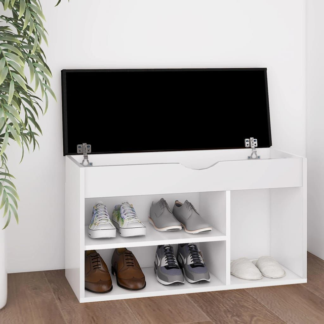 Banc à chaussures avec coussin Blanc Bois d'ingénierie