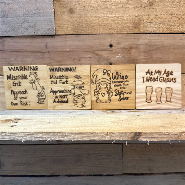 Funny Pyrography Coasters 