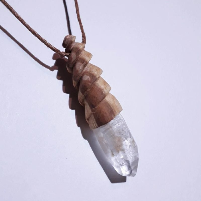Lemurian Quartz Necklace with Hand Carved Palo Santo Wood