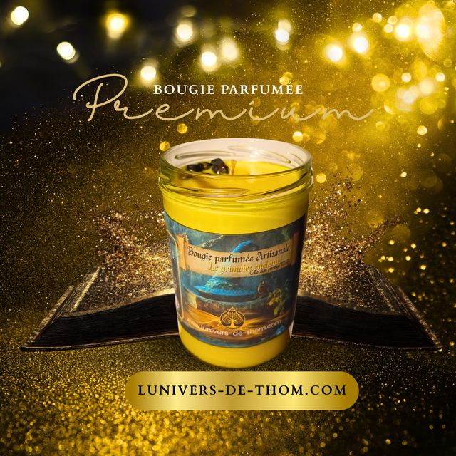 Bougie artisanale magnétisée – Le Grimoire Enchanté (Nag Champa)