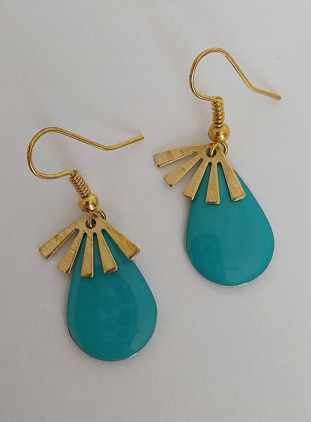 ✨Boucles d’oreilles &quot;gouttes émail turquoise éventail&quot;✨