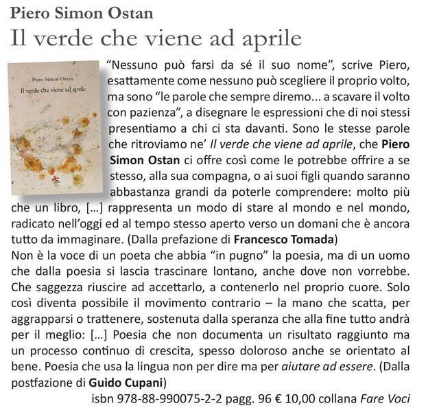 Piero Simon Ostan, "Il verde che viene ad aprile", qudulibri 2019