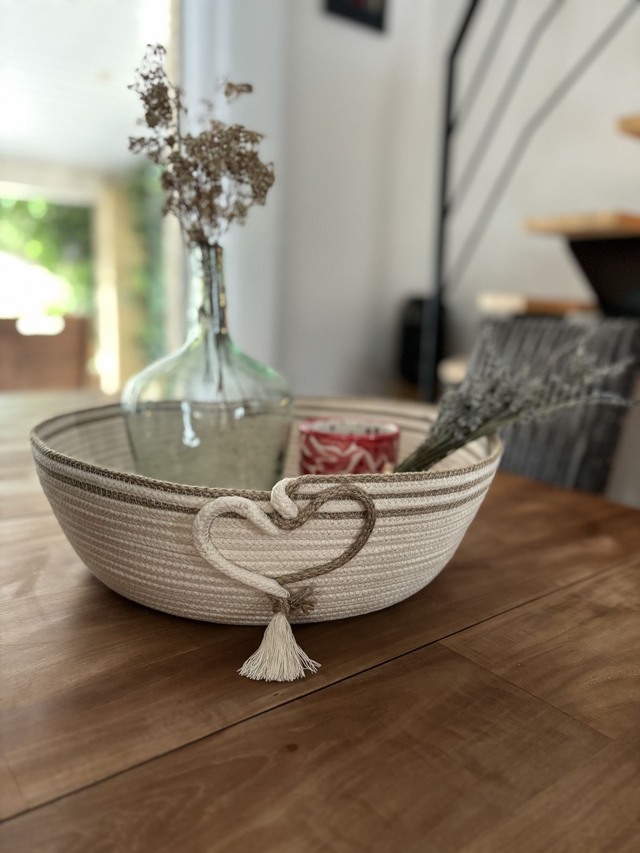 Panier décoratif coton écru &amp; tresse jute