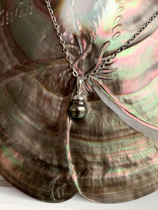 Pendentif en argent 925, avec véritable perle de culture de Tahiti