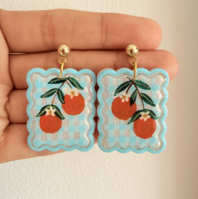 Orange Blossom Pale Blue Gingham Earrings