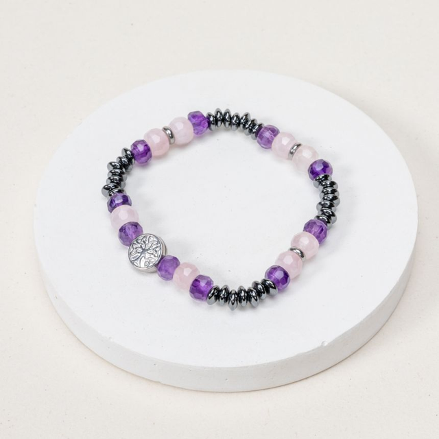 Bracelet Eden - Améthyste, Hématite, Quartz rose