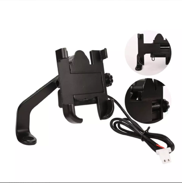 Suporte Pra Celular Com USB Pra Moto De Ferro com Carregador Retrovisor