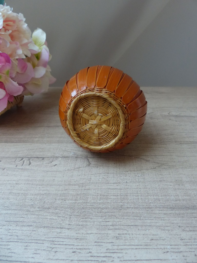 Petit Panier Boite Chouette Hibou en Bois et Osier fait Main Vintage 1970, Boite à bijoux, Boite à secrets, Décoration maison campagne boho