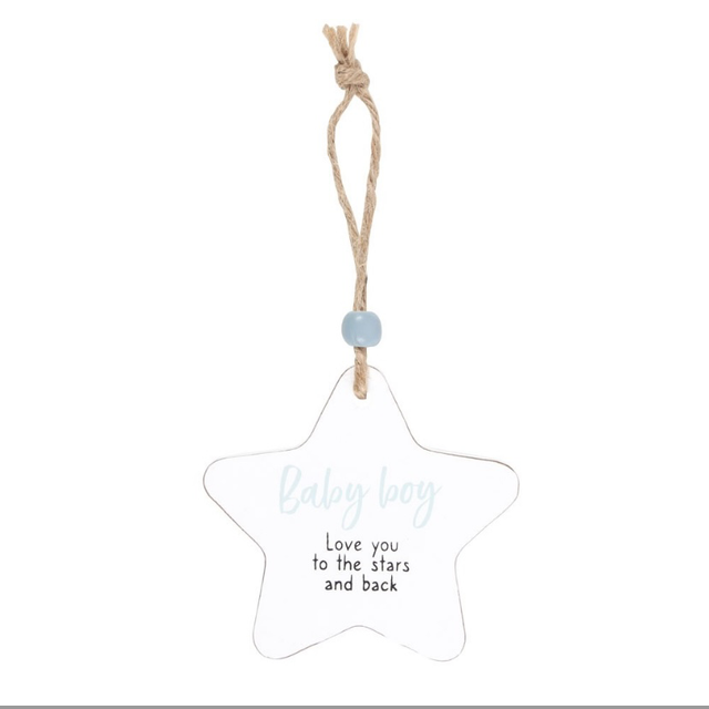 Baby boy hanging star sentiment sign 