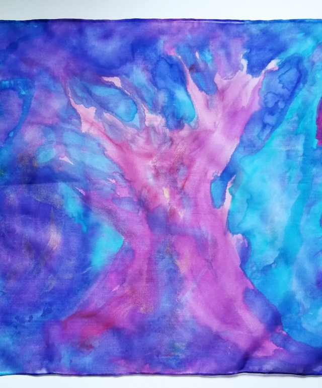 Unikaten, Ročno poslikan Svilen Šal, Vrtnice & Drevesa