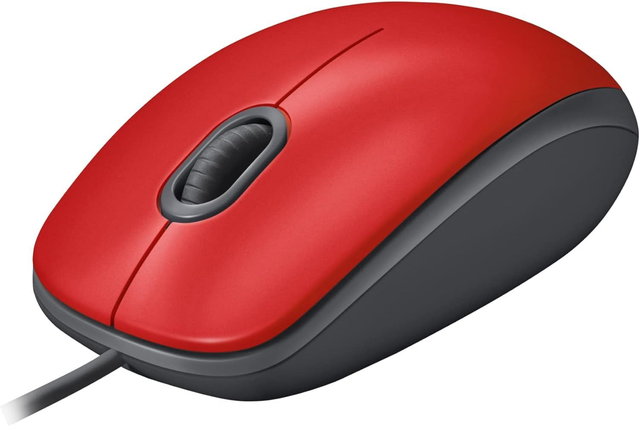 Mouse com fio USB Logitech M110 com Clique Silencioso, Design Ambidestro e Facilidade Plug and Play - Vermelho