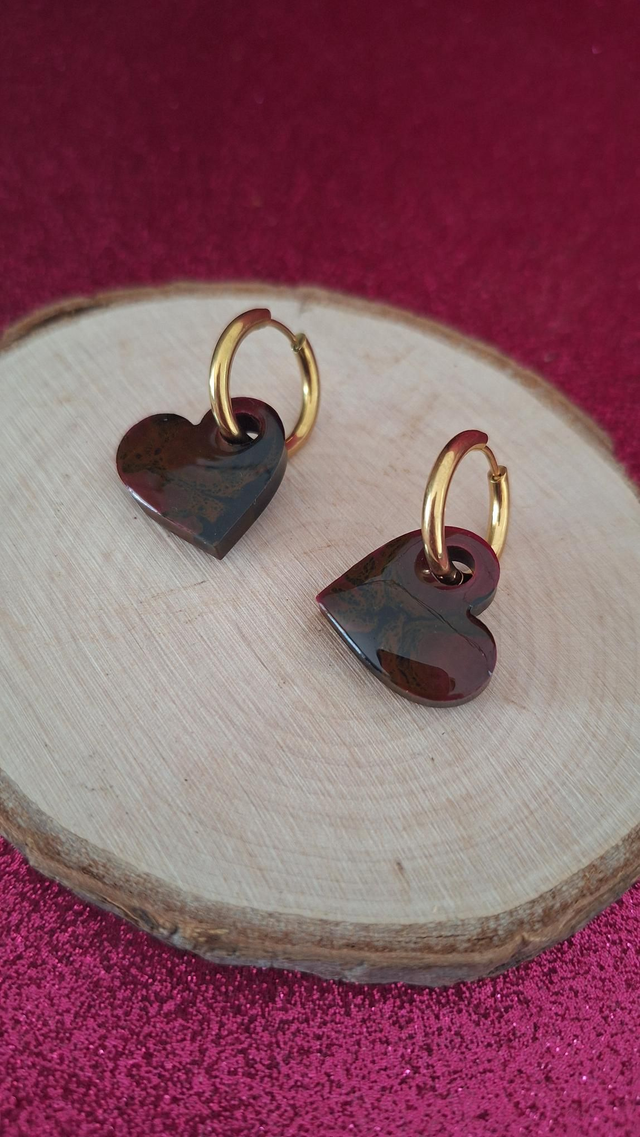 Créoles dorées cœurs noirs/bordeaux