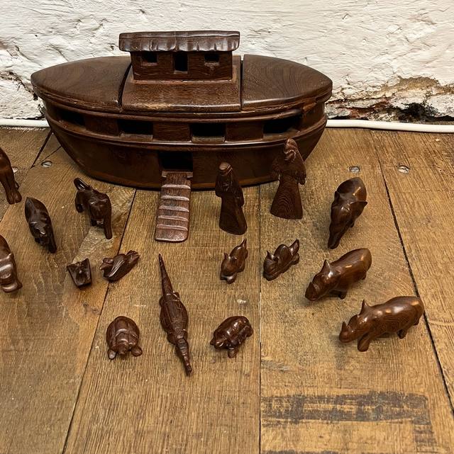 A Mid 20th Century Finely Hand–Carved Folk Art Noah’s Ark Set