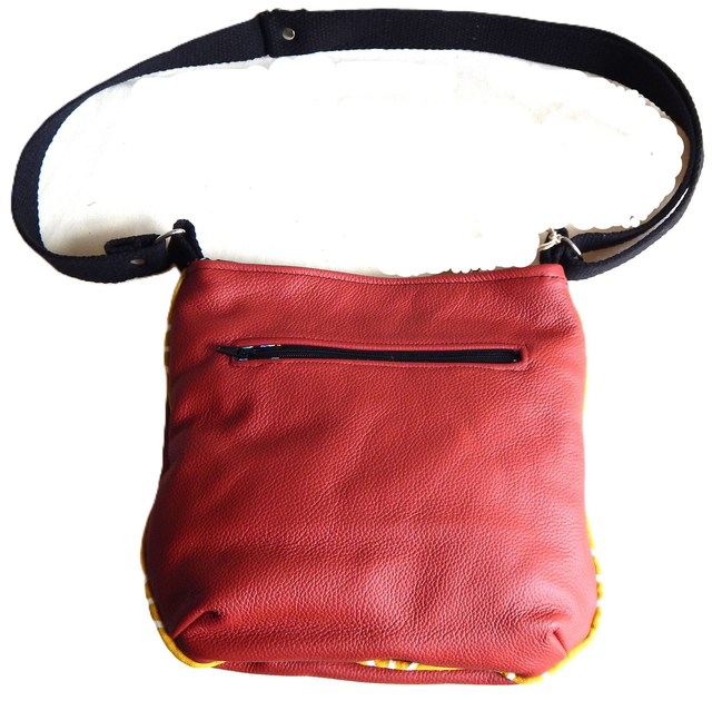 Red Leather handbag with gold piping