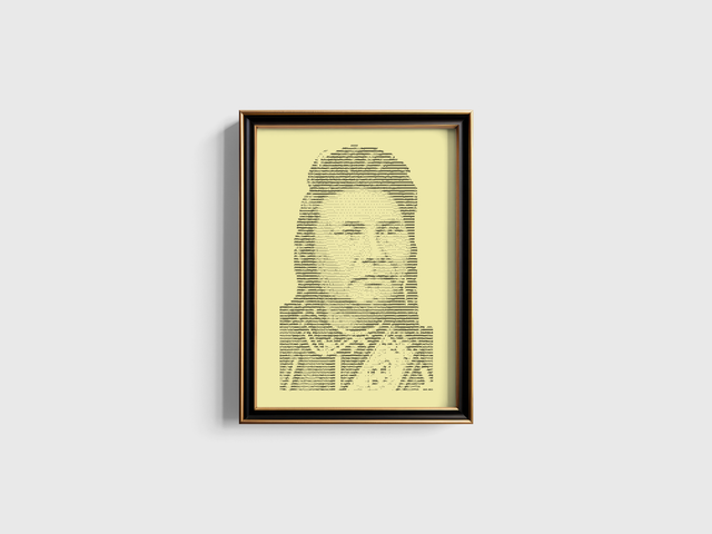 A3 Schreibmaschinen-Porträt Chief Joseph in Schwarz auf Elfenbein