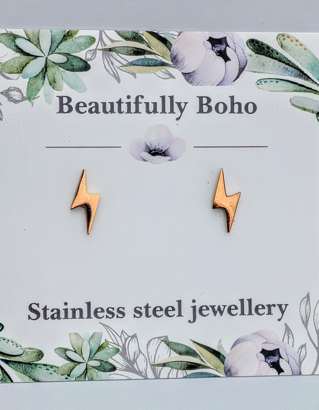 Rose Gold Tone Plated Stainless Steel Lightening Bolt Studs