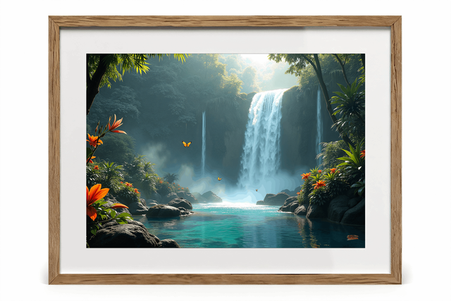 Photo encadrée Cascade Tropicale – Tirage d’art qualité musée & décoration murale nature luxuriante