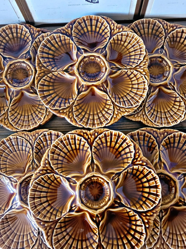 Assiettes à huîtres barbotine Sarreguemines, marron (lot de 6) 