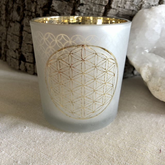 Photophore givré / métallique Fleur de vie 