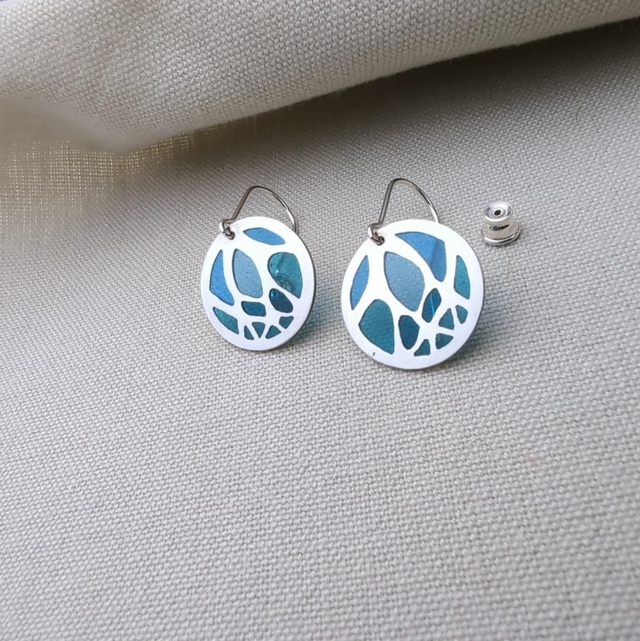 ''Ronds lumineux'' - Boucles d'oreilles émail plique à jour sur argent