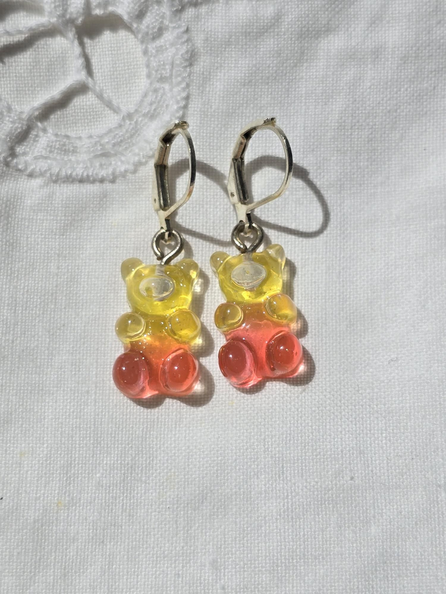 Earrings teddy gummy bears yellow pink
