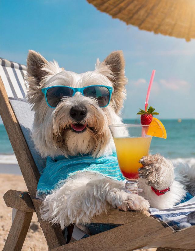 Westie at the Beach Framed Canvas