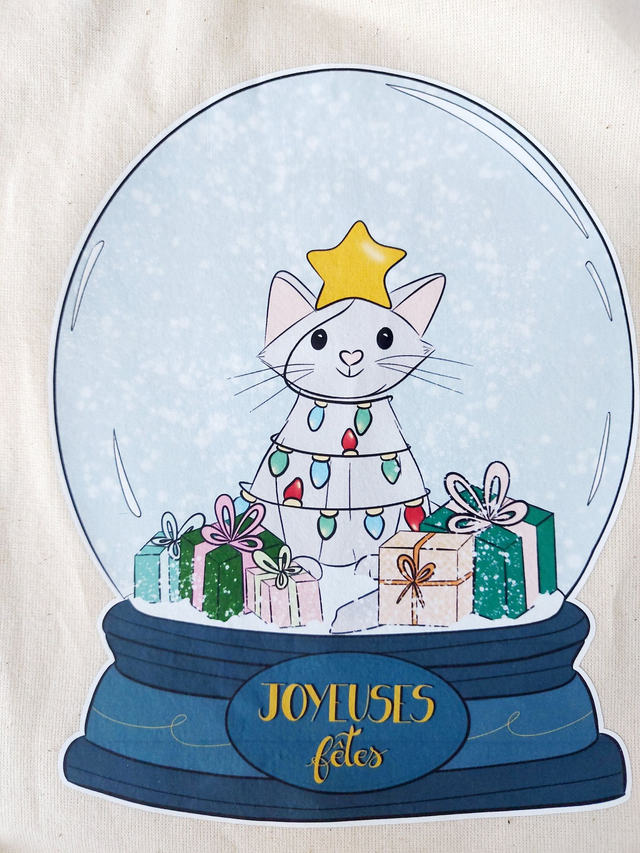 Pochon tissu illustré "Joyeuses Fêtes"| Emballage cadeau réutilisable & éco-responsable