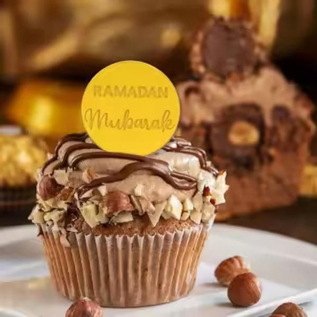 Ramadan Mubarak Cupcake Topper x10 pcs - Round Gold (reusable)