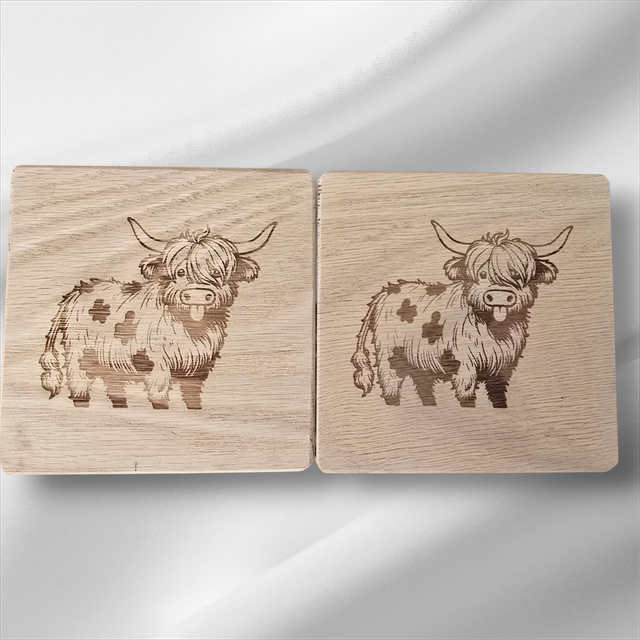 Handmade Oak Coaster - Set of 2 - Various Highland Cow